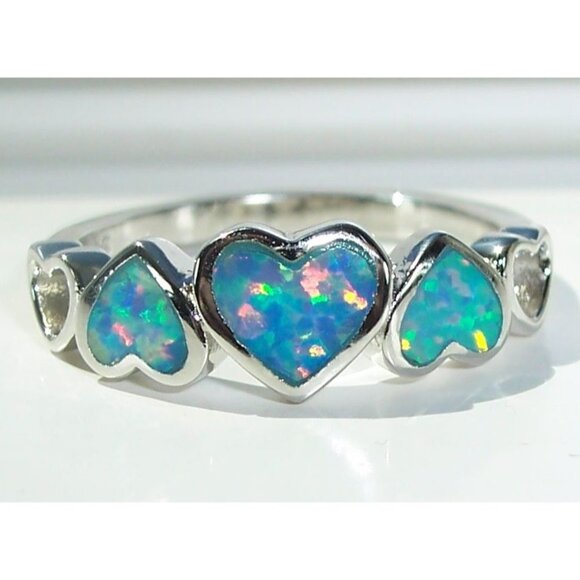 Jewelry - 925 STERLING SILVER Lab Created Blue Lavender Fire Opal Hears Ring